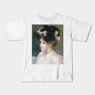 Young Girl in a Pink-and-Black Hat by Auguste Renoir Kids T-Shirt